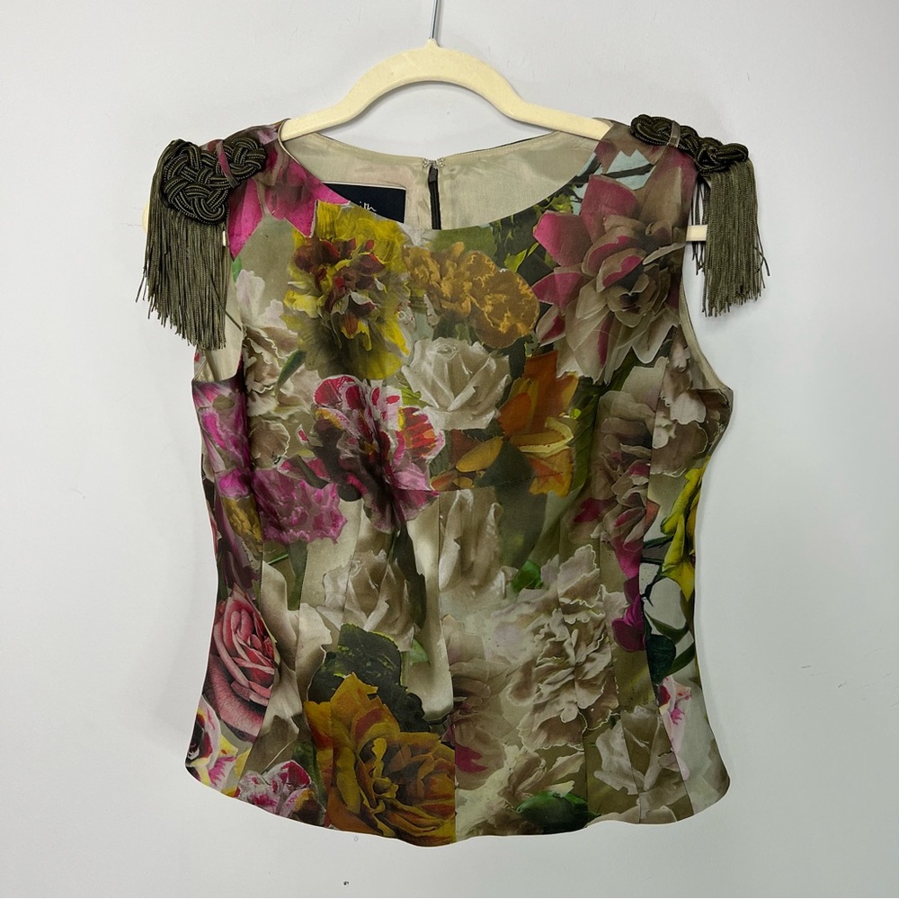 Paul Smith Floral Print Sleeveless Top with Tassel Shoulder Accents - Multicolor